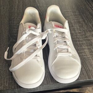 adidas White Low-Top Sneakers with Pink Branding